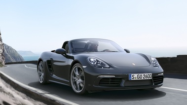 Porsche 718 Boxster - Gris - 3/4 avant droit dynamique