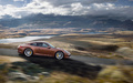 Porsche 991 Carrera 4 marron profil travelling penché