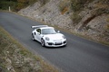Porsche 991 GT3 RS blanc 3/4 avant droit vue de haut 2