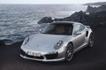 Porsche 991 Turbo S gris 3/4 avant gauche