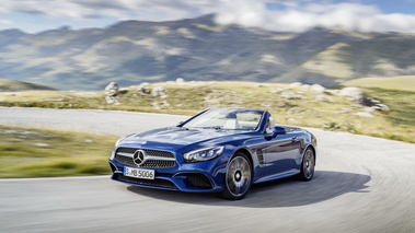 Mercedes SL 500 - Bleue - 3/4 avant gauche