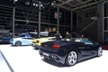 Mondial de l'Automobile de Paris 2012 - Lamborghini Gallardo LP550-2 Spyder bleu 3/4 arrière droit