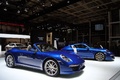 Mondial de l'Automobile de Paris 2012 - Porsche 991 Carrera 4 Cabriolet bleu 3/4 avant droit