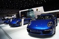 Mondial de l'Automobile de Paris 2012 - Porsche 991 Carrera 4S bleu 3/4 avant gauche penché